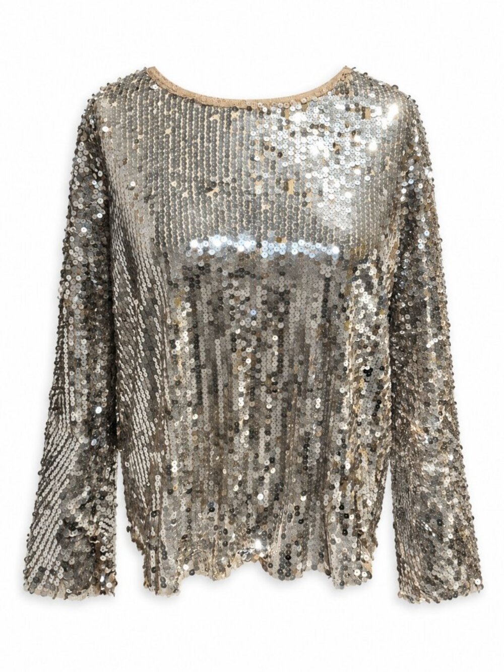 Zara Gold Sequin Long-Sleeve Top Size S